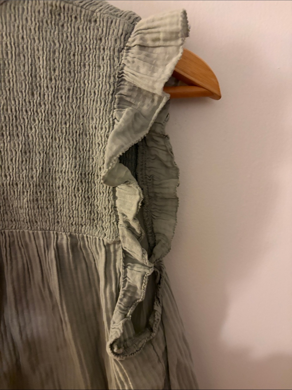 J. Crew Sage Green Smocked Cap-Sleeve Button Front Top - Picture 8 of 8